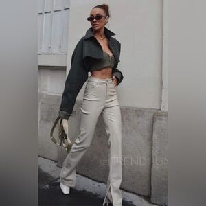 NWT Zara Faux Leather Flared-Slit Slim Fit Pants in Ecru. Size 8